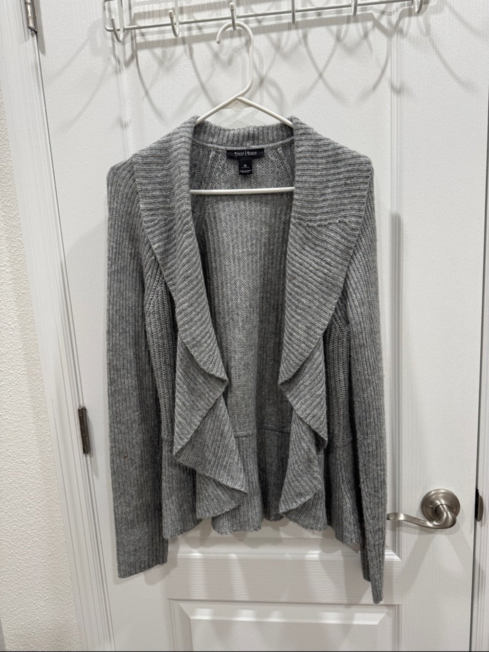 White House Black Market Gray Ruffle Open-Front Cardigan